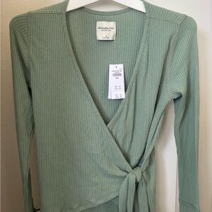 Abercrombie & Fitch Sage Green Wrap Top